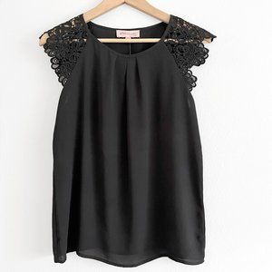 NWT Philosophy Black Sleeveless Top with Lace Shoulders XS